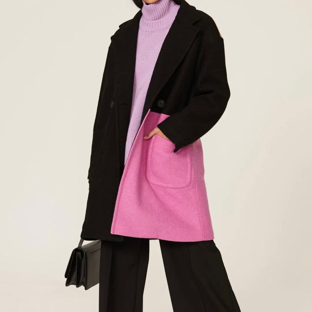 Peter Som x RTR Colorblock Oversized Wool Blend Coat Women's 14 Black Pink